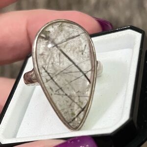 925 Elegant sterling Silver Teardrop Ring. Rutilated quartz Scarborough England